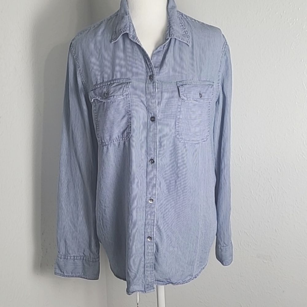 Chaps Blue & White Pinstripe Buttondown Shirt, Size XL - Picture 1 of 10